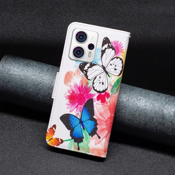 Pattintható tok a Motorola Moto G53 5G / G23 / G13, Wallet, butterfly, fehér