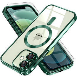 Tok iPhone 12-hoz, Electro MagSafe, zöld + üveg a képernyőhöz