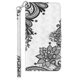 Pattintható tok a Xiaomi Redmi 13C / Poco C65, Wallet, Lace Flower fehér