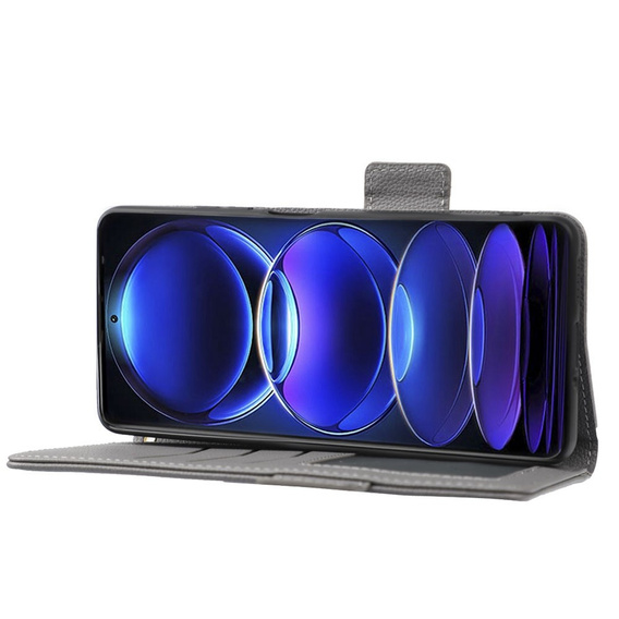 Pattintható tok a Xiaomi Redmi Note 12 5G / POCO X5 5G, Wallet Litchi Magnet, szürke