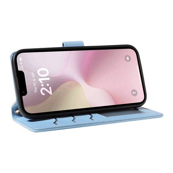 Flap tok iPhone 16E, Rhombus Crossbody Leather, kék