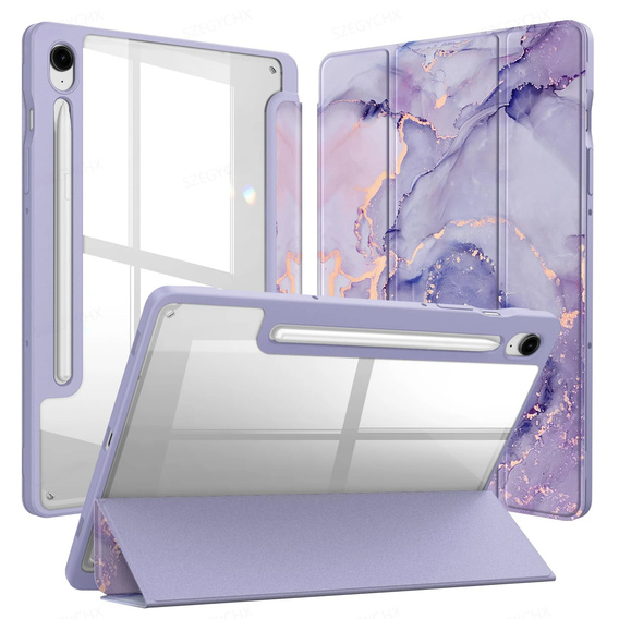 Tok Samsung Galaxy Tab S10 Lite / S10 FE / S9 FE, Smartcase Hybrid, tolltartó résszel, Marble lila