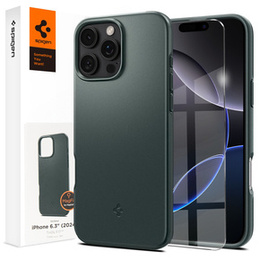 Spigen tok iPhone 16 Pro készülékhez, Thin Fit Mag, zöld + 9H edzett üveg