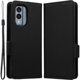 Pattintható tok a Nokia X30 5G, Wallet Litchi Magnet Case, fekete