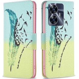 Pattintható tok a Realme C55, Wallet, feather, kék
