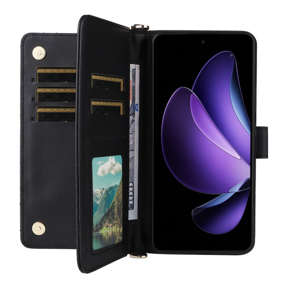Tok patenttal a Oppo Reno 13F 5G-hez, Crossbody Leather Wallet, fekete
