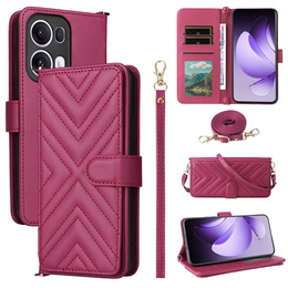 Tok patenttal a Oppo Reno 13 Pro 5G-hez, Crossbody Leather Wallet, bordó