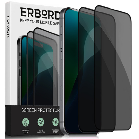 2x edzett adatvédelmi üveg iPhone 17 Pro/17/16 Pro-hoz, ERBORD Anti-Spy