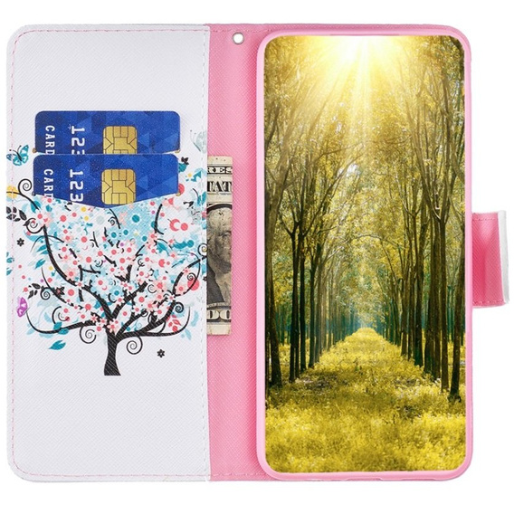 Pattintható tok a Xiaomi Redmi Note 12 4G, Wallet, colorful tree , fehér
