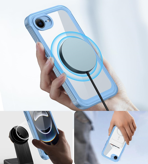Tok iPhone 16E-hoz, Shockproof, üveggel, MagSafe-hoz, kék