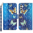 Pattintható tok a Samsung Galaxy A35 5G, Wallet, Butterflies kék