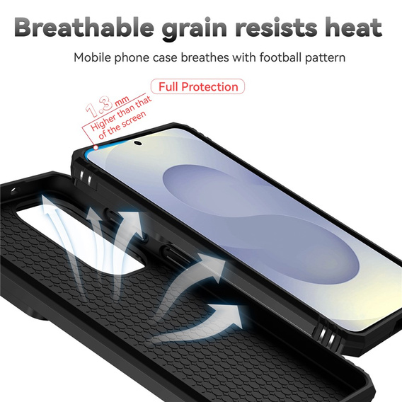 Páncélozott tok állvánnyal és objektívvédővel Samsung Galaxy S26 Plus készülékhez, fekete