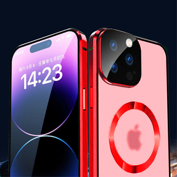 Magnetic Dual Glass MagSafe tok iPhone 15 Pro Max, piros