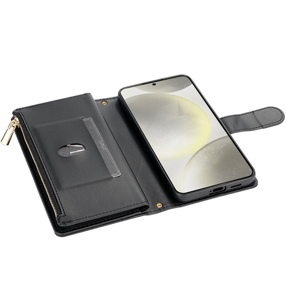 Flap tok Samsung Galaxy S25 Edge, Rhombus Crossbody Leather, fekete