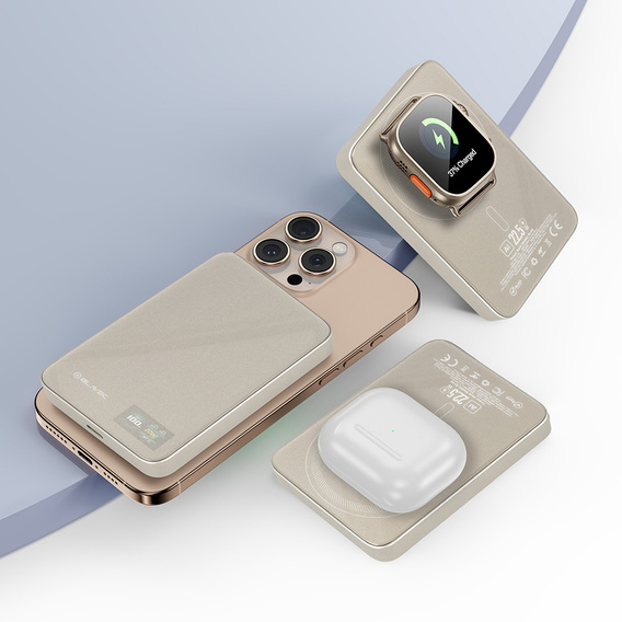 Power Bank 10000mAh Slim 22.5W MagSafe 3 az 1-ben iPhone 12-17, AirPods, Apple Watch és okostelefonok számára induktív töltéssel