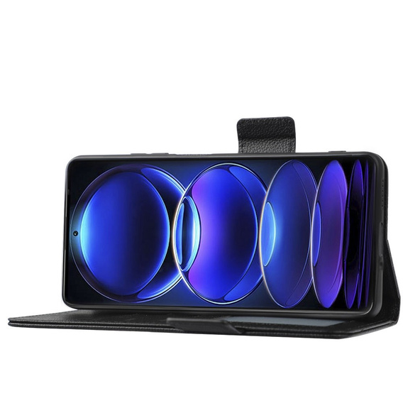Pattintható tok a Xiaomi Redmi Note 12 5G / POCO X5 5G, Wallet Litchi Magnet, fekete