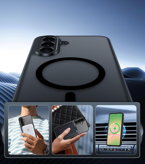 Tok Samsung Galaxy A56-hoz, MagSafe, ERBORD Matt Case, fekete + képernyőüveg