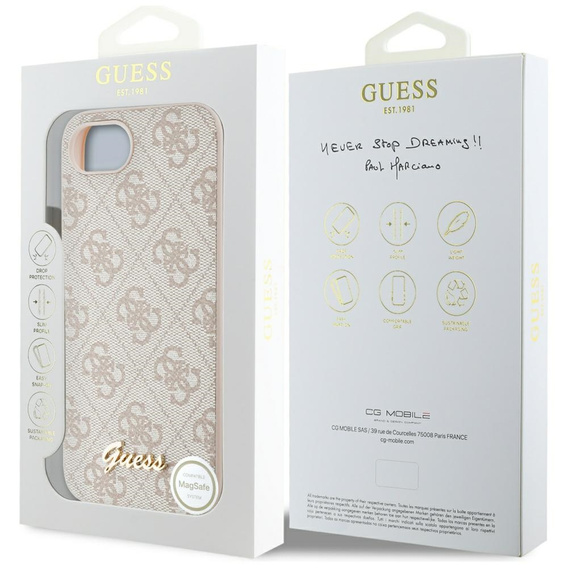 GUESS Telefontok a iPhone 16E, 4G Metal Gold Logo, rózsaszín