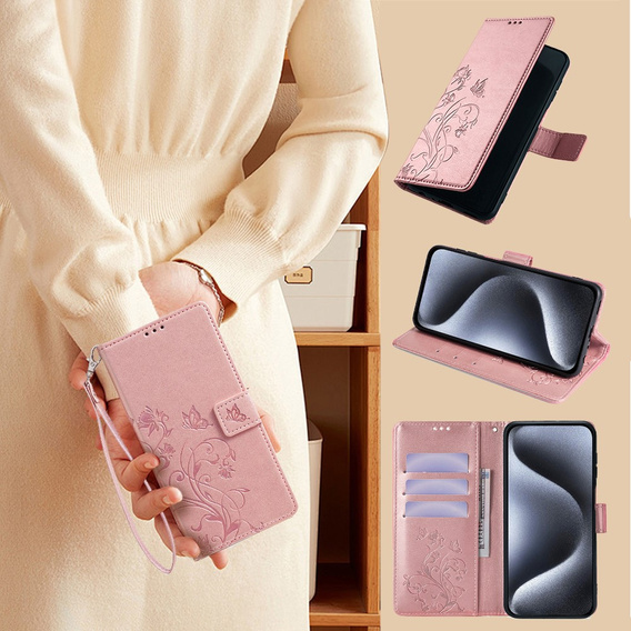 Pattintható tok a Motorola Moto E14, Butterfly, rózsaszín rose gold