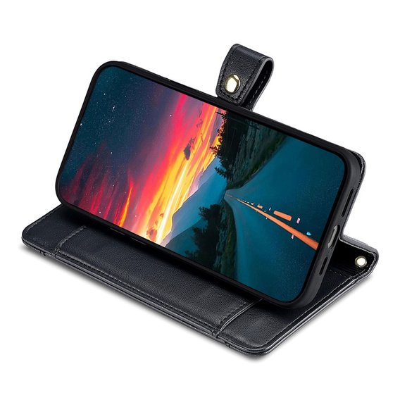 Pattintható tok a Realme 14 Pro+ 5G, Wallet Zipper Pocket, fekete