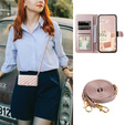 Flap tok Samsung Galaxy S25 FE, Rhombus Crossbody Leather, rózsaszín rose gold