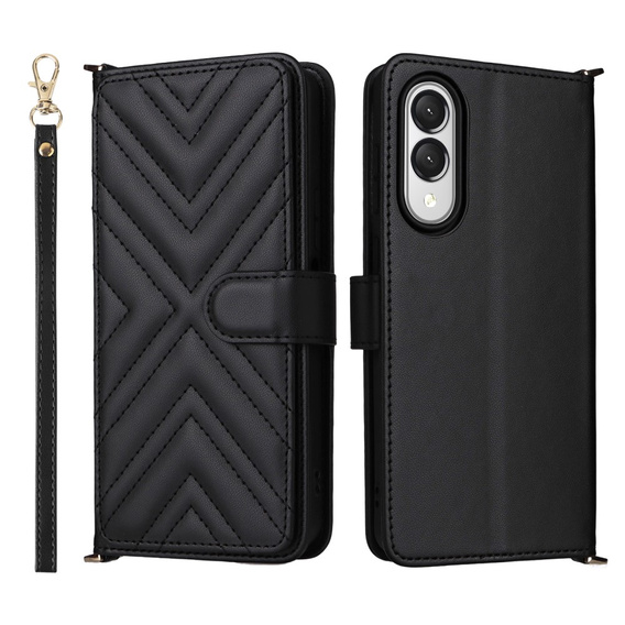 Tok patenttal a Samsung Galaxy S25 Edge-hez, Crossbody Leather Wallet, fekete