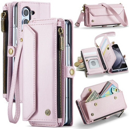Tok CASEME Samsung Galaxy Z Fold6 5G, RFID Leather Wallet, vállpánttal, rózsaszín