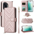 Tok patenttal a Honor 400 5G-hez, Crossbody Leather Wallet, rózsaszín