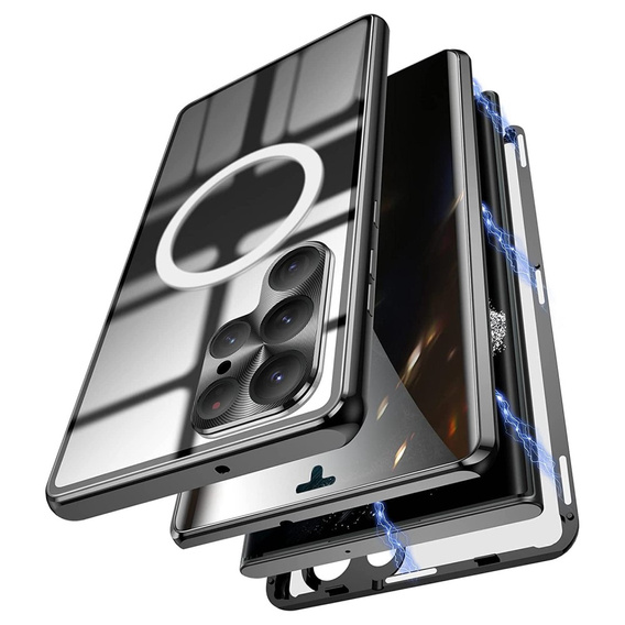 Magnetic Dual Glass MagSafe tok Samsung Galaxy S22 Ultra, fekete