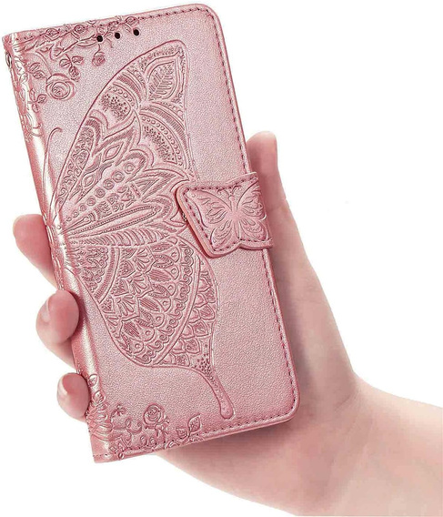 Pántos tok Xiaomi Redmi 15 5G / 4G, pillangó, rózsaarany