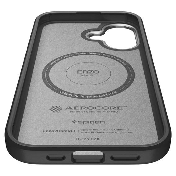 Spigen Enzo Aramid MagSafe tok iPhone 17 készülékhez, szénfekete / ezüst