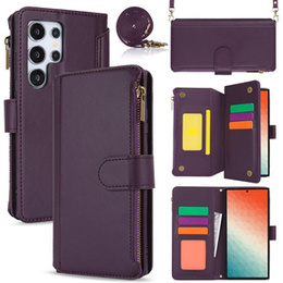 Pattintható tok a Samsung Galaxy S24 Ultra, Wallet Zipper Pocket RFID, vállpánttal, fekete