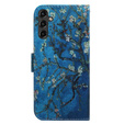 Pattintható tok a Samsung Galaxy A14 4G/5G, Wallet, Sakura, kék