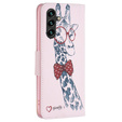 Pattintható tok a Samsung Galaxy A05s, Wallet, giraffe, rózsaszín