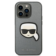 Karl Lagerfeld Telefontok a iPhone 14 Pro, Saffiano Karl's Head Patch, ezüst
