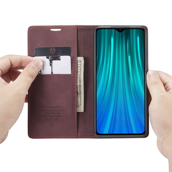 CASEME tok Xiaomi Redmi Note 8 Pro, Leather Wallet Case, piros