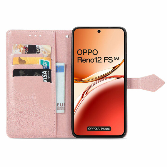 Pattintható tok a Oppo Reno 12FS / 12F, Mandala, rózsaszín rose gold