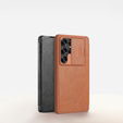 NILLKIN flip tok Samsung Galaxy S25 Ultra, CamShield Qin Pro, bőr, barna