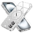 Tok iPhone 16-hoz, ERBORD Glitter MagSafe, átlátszó + képernyőüveg