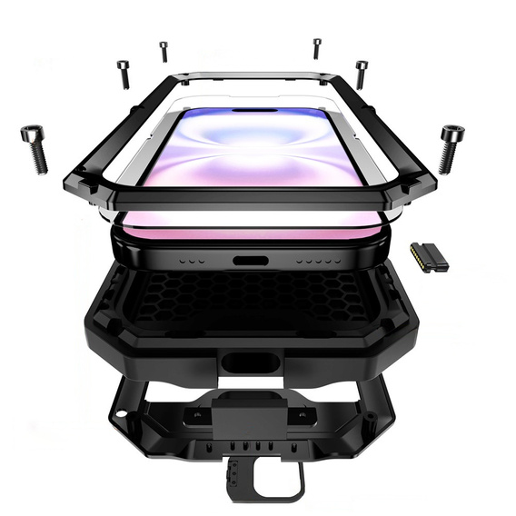 R-JUST páncélozott tok képernyővédővel és állvánnyal iPhone 17-hez