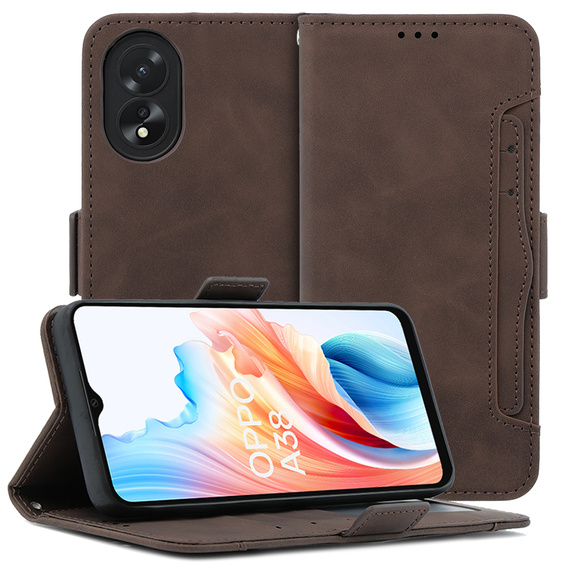 Pattintható tok a Oppo A38 4G / Oppo A18 4G, Card Slot, barna