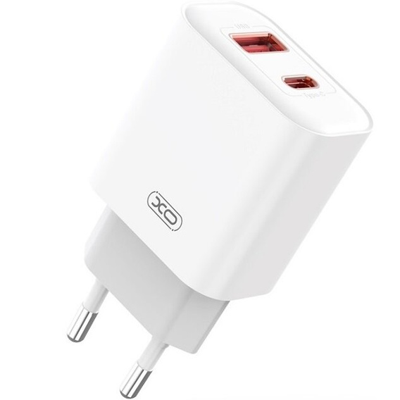 XO CE12 hálózati töltő, USB-C, 20W + USB-C - Lightning kábel, Fehér