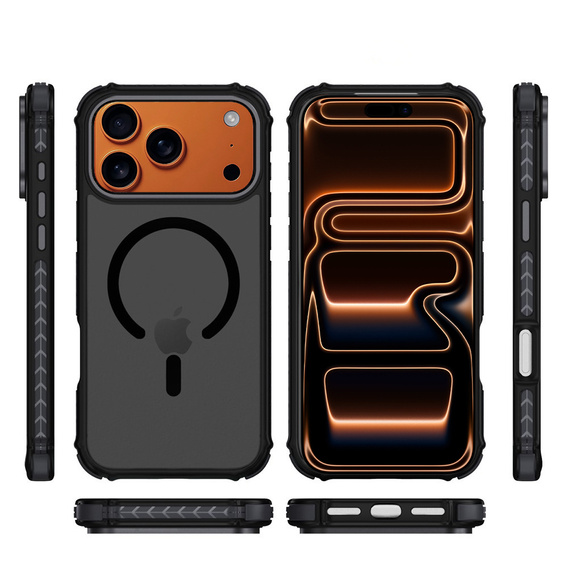 Matt tok iPhone 17 Pro készülékhez, páncélozott, MagSafe-hoz, füstölt, fekete oldallapokkal