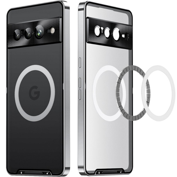 Kameravédő tok Google Pixel 8 Pro, CamShield MagSafe, átlátszó / ezüst