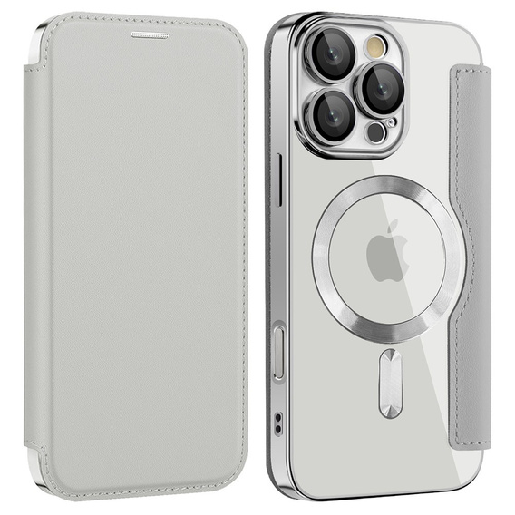 Pattintható tok a iPhone 16 Pro Max, RFID Wallet MagSafe CamShield, ezüst