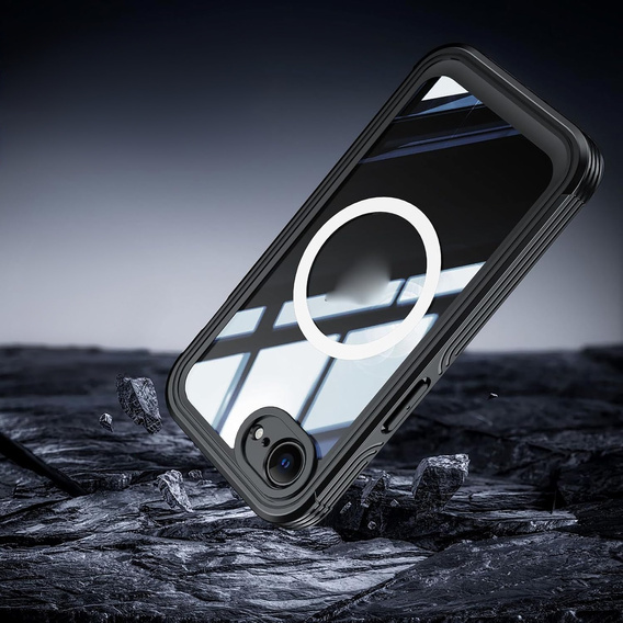 Tok iPhone 16E-hoz, Shockproof, üveggel, MagSafe-hoz, fekete