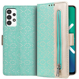 Flap tok Samsung Galaxy A53 5G, Wallet Pocket Zipper Lace, zöld