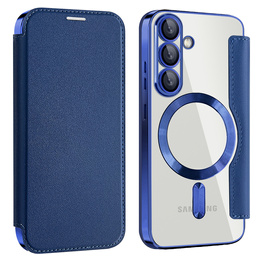 Pántos tok Samsung Galaxy A17 5G, RFID pénztárca, MagSafe, átlátszó / tengerészkék