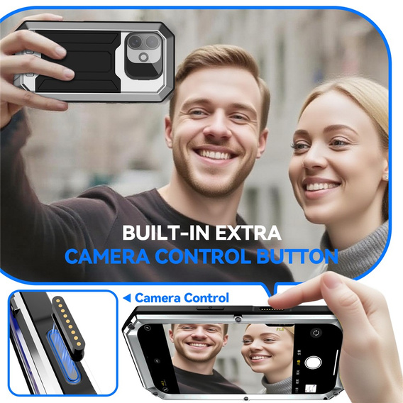 R-JUST páncélozott tok képernyővédővel és állvánnyal iPhone 17-hez