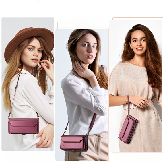 Tok CASEME Samsung Galaxy A56 5G, RFID Leather Wallet, vállpánttal, piros